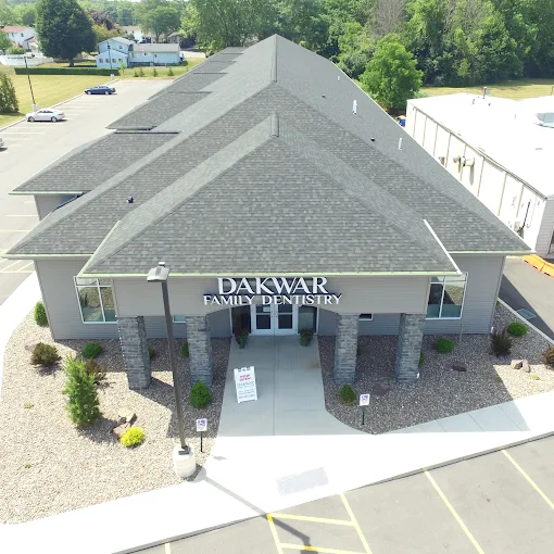 The Dakwar Family Dentistry building from above, with its front walk and accessible parking